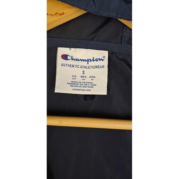 Champion Navy Pullover Windbreaker Hoodie Men Size S Logo Half Zip Front Pocket - Picture 5 of 9